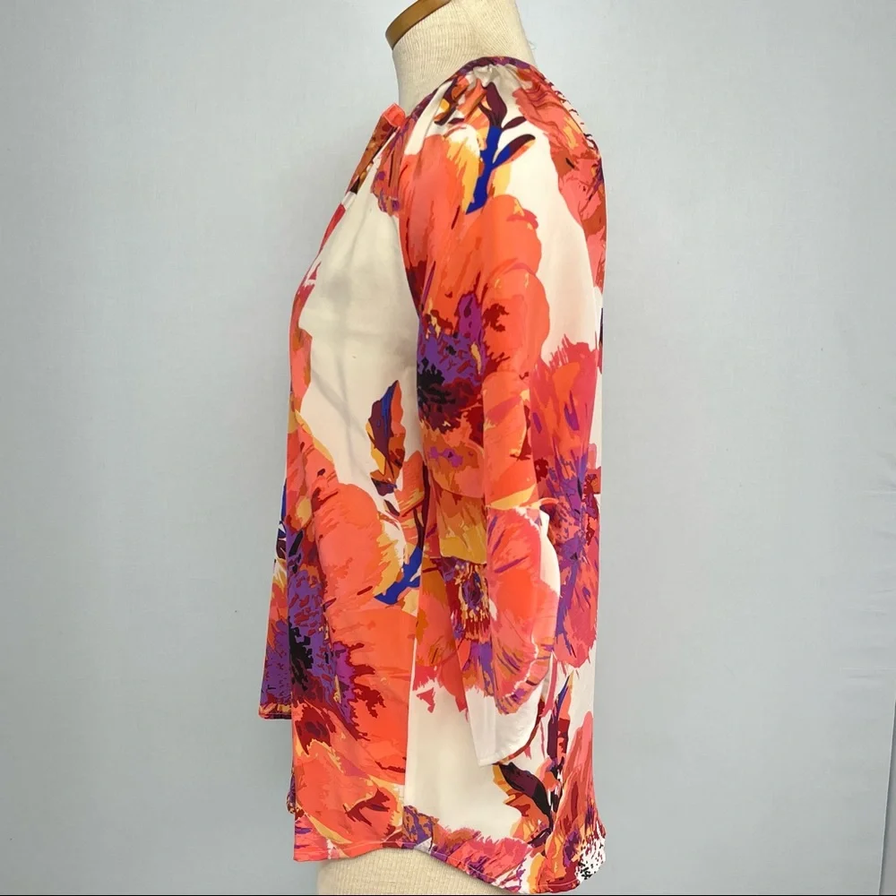 Yumi Kim Silk Floral Long Sleeve Yumi  Top Size XS in Cream and Coral - Picture 6 of 9